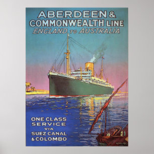 Vintage Poster with Old Shipping Line Print