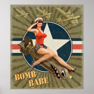Vintage poster with pin-up girl on bomb. abstract,