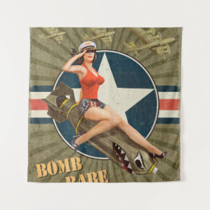 Vintage poster with pin-up girl on bomb. abstract, tapestry