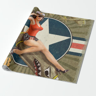 Vintage poster with pin-up girl on bomb. abstract, wrapping paper