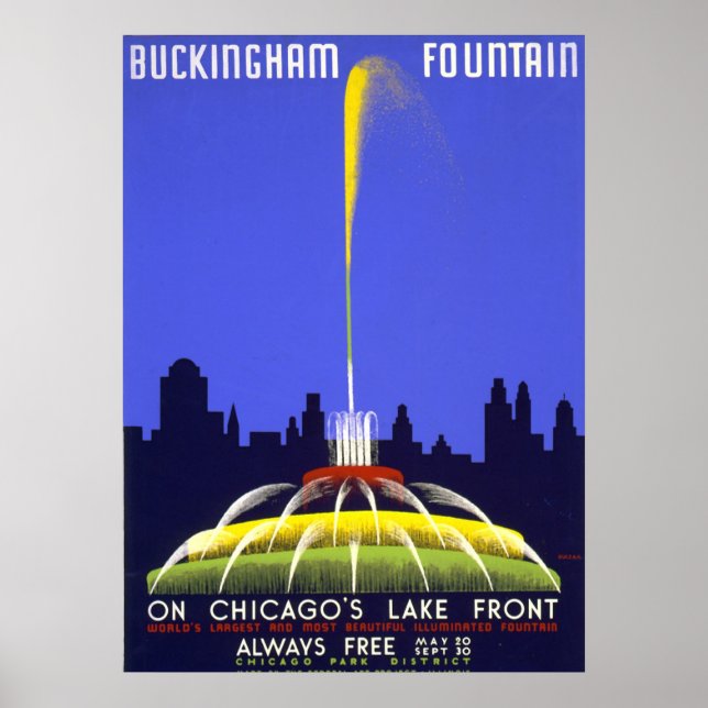 Vintage Posters, Chicago Buckingham Fountain WPA Poster (Front)