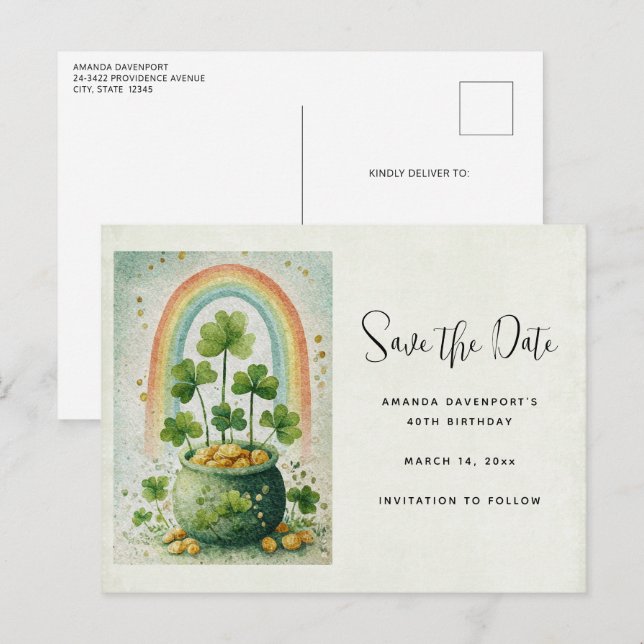 Vintage Pot of Gold and Rainbow Announcement Postcard (Front/Back)