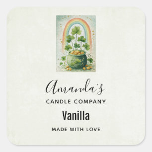 Vintage Pot of Gold and Rainbow Candle Business Square Sticker