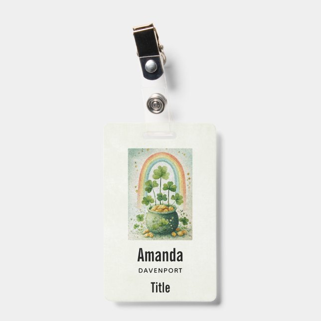 Vintage Pot of Gold and Rainbow ID Badge (Front with Clip)