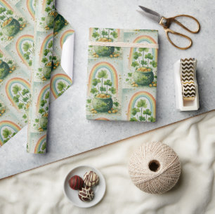 Vintage Pot of Gold and Rainbow Pattern Wrapping Paper