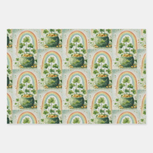 Vintage Pot of Gold and Rainbow Pattern Wrapping Paper Sheet