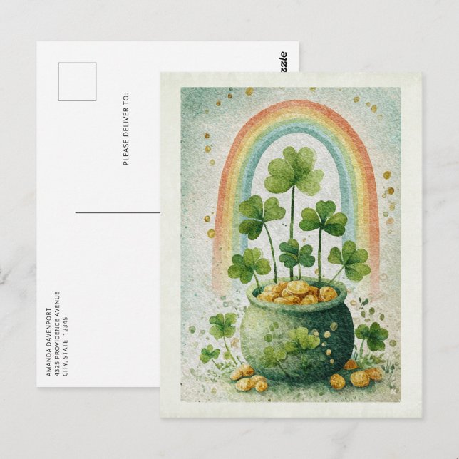 Vintage Pot of Gold and Rainbow Postcard (Front/Back)