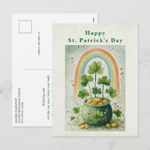 Vintage Pot of Gold and Rainbow St. Patrick's Day Holiday Postcard