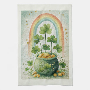 Vintage Pot of Gold and Rainbow Tea Towel
