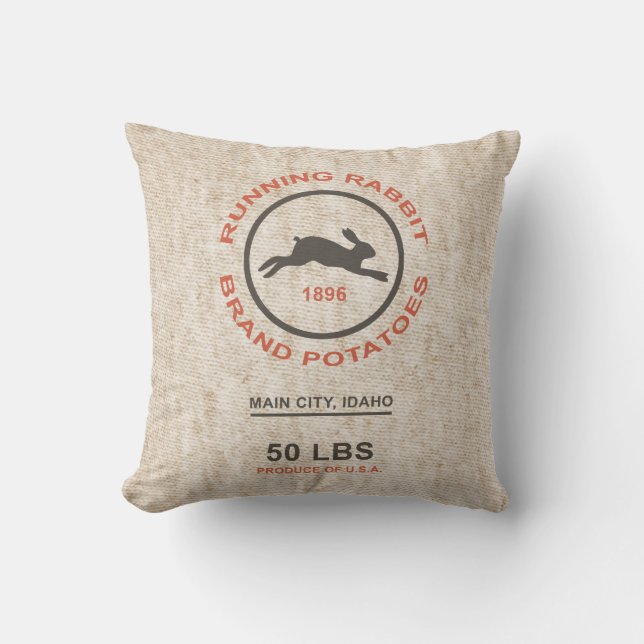 Vintage Potato Sack Cushion (Front)