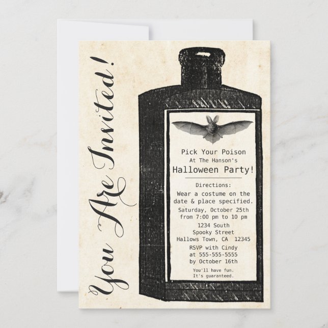 Vintage Potion Bottle Halloween Invitation (Front)