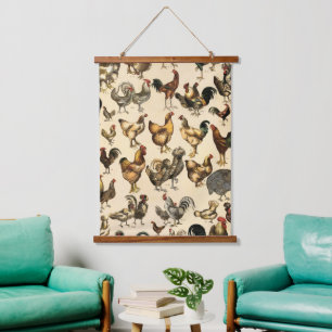 Vintage Poultry of the World Chicken Breed Art Hanging Tapestry