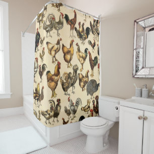 Vintage Poultry of the World Chicken Breed Art Shower Curtain