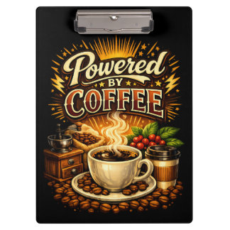 Vintage Powered by Coffee – Retro Coffee Lover Des Clipboard