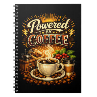 Vintage Powered by Coffee – Retro Coffee Lover Des Notebook
