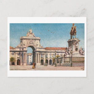 Vintage Praca do Comercio in Lisbon, Portugal Postcard