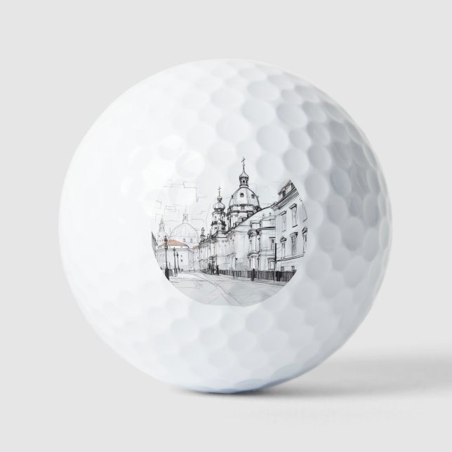 Vintage Prague Ceramic Tile Golf Balls (Front)