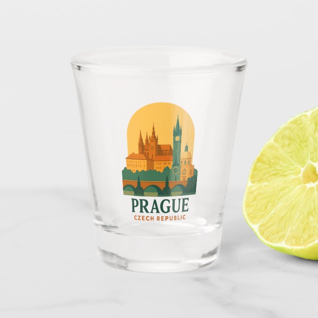 Vintage Prague Czech Republic Retro Travel  Shot Glass (Front)