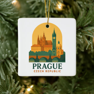 Vintage Prague Czech Republic Travel Retro Ceramic Ornament