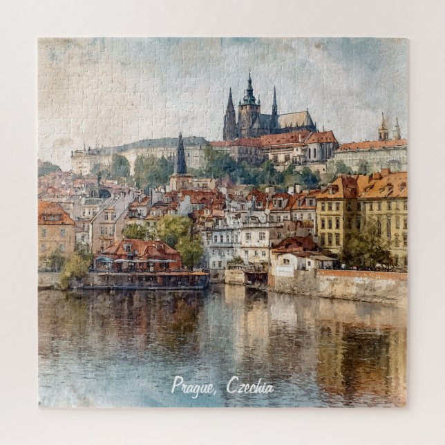Vintage Prague Czechia City Painting  Jigsaw Puzzle (Vertical)