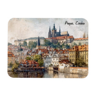 Vintage Prague Czechia City Painting Magnet