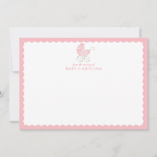 Vintage Pram Baby Girl Carriage Scallop Note Card