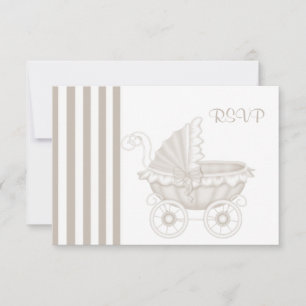 VINTAGE PRAM BABY SHOWER  SEPIA/WHITE RSVP CARD
