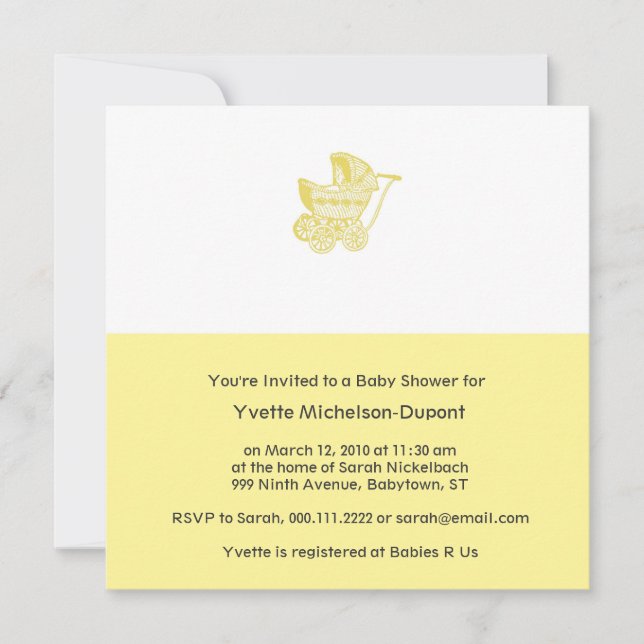 Vintage Pram Baby Shower Yellow Invitation (Front)