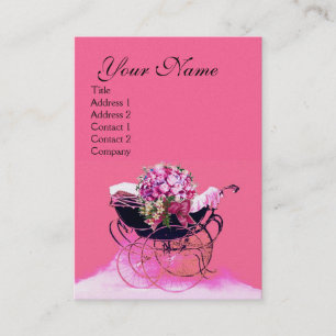 VINTAGE PRAM WITH FLOWERS  BABY SHOWER,pearl paper Business Card