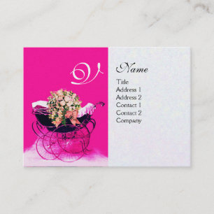 VINTAGE PRAM WITH FLOWERS  BABY SHOWER,pearl paper Business Card