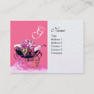 VINTAGE PRAM WITH FLOWERS  BABY SHOWER,pearl paper Business Card