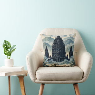 Vintage Prambanan Hindu Temple Java Indonesia Cushion