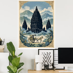 Vintage Prambanan Hindu Temple Java Indonesia Poster