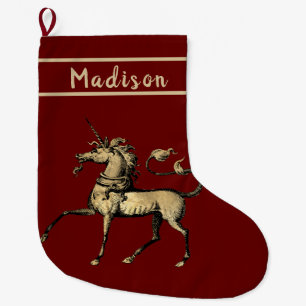 Vintage Prancing Unicorn Large Christmas Stocking
