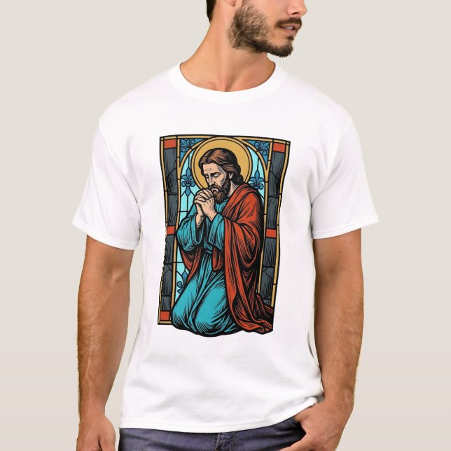 Vintage Praying Religious Figure Vector Shirt Desi (Front)