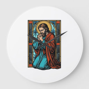 Vintage Praying Religious Figure Vector Shirt Desi Large Clock