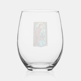 Vintage Praying Religious Figure Vector Shirt Desi Stemless Wine Glass