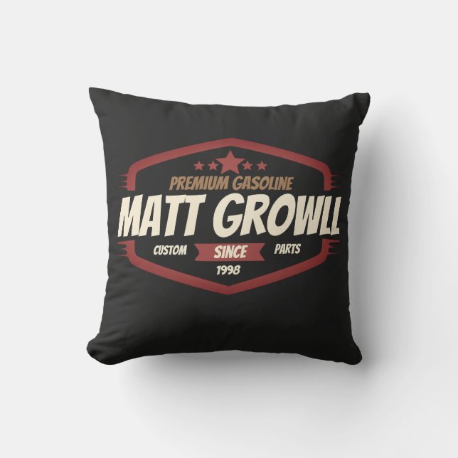 Vintage premium gasoline badge sign customisable cushion (Front)