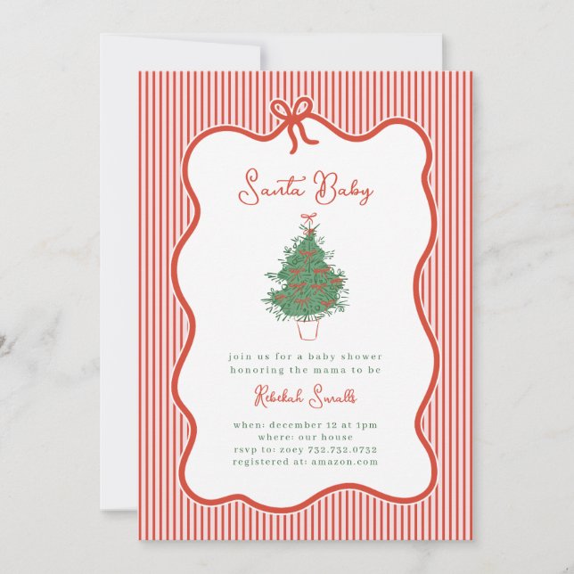 Vintage Preppy Bow Santa Baby Shower Invite (Front)