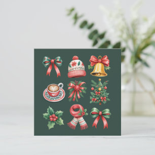 Vintage Preppy Christmas Holiday Coquette Bow Xmas Card