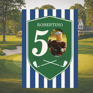 Vintage Preppy Golfer Blue Photo 50th Birthday Invitation