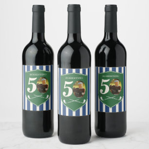Vintage Preppy Golfer Blue Photo 50th Birthday Wine Label