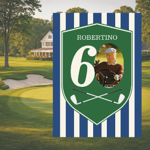 Vintage Preppy Golfer Blue Photo 60th Birthday Invitation