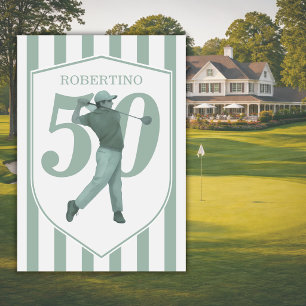 Vintage Preppy Golfer Green White 50th Birthday Invitation