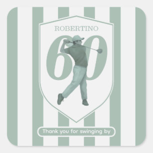 Vintage Preppy Golfer Green White 60th Birthday Square Sticker