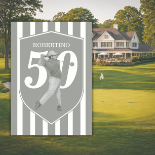 Vintage Preppy Golfer Grey White 50th Birthday Invitation