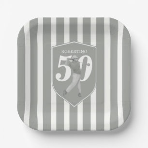 Vintage Preppy Golfer Grey White 50th Birthday Paper Plate