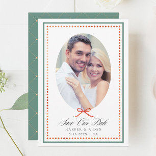 Vintage Preppy Green Orange Bow Photo Save The Date