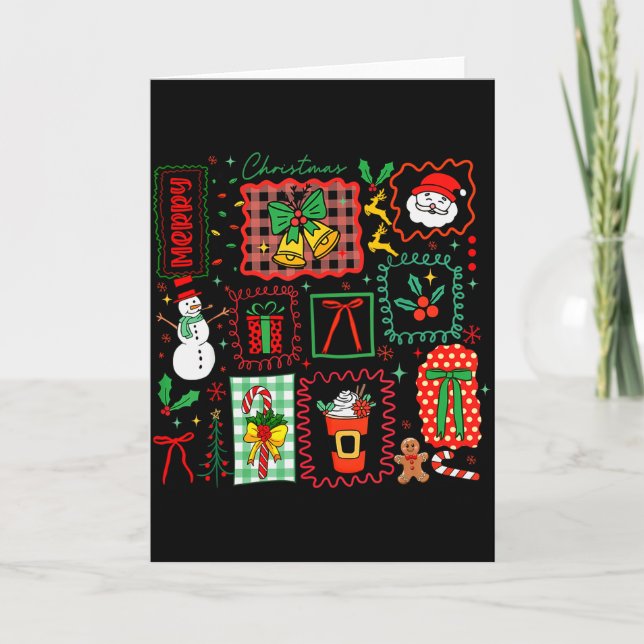 Vintage Preppy Merry Christmas Santa Coquette Bow  Card (Front)