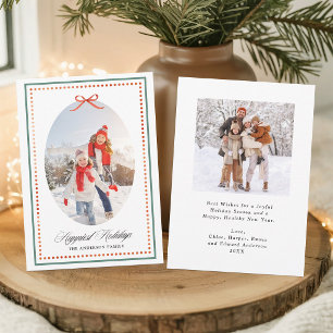 Vintage Preppy Red Bow HAPPIEST HOLIDAYS 2 Photo Holiday Card